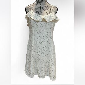 American Eagle Outfitters Cream Mini Dress with black floral and ruffle trims